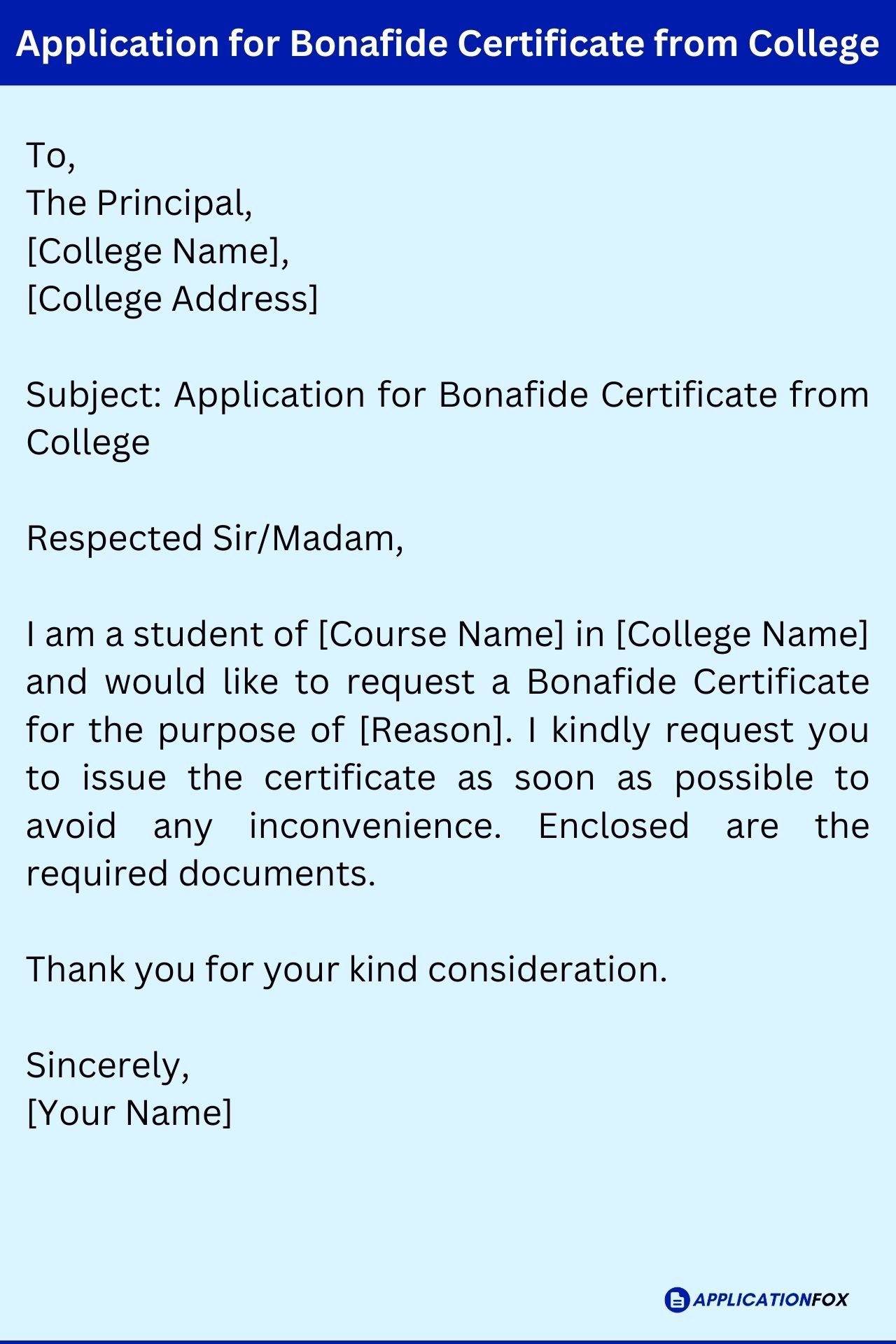 Samples Application For Bonafide Certificate