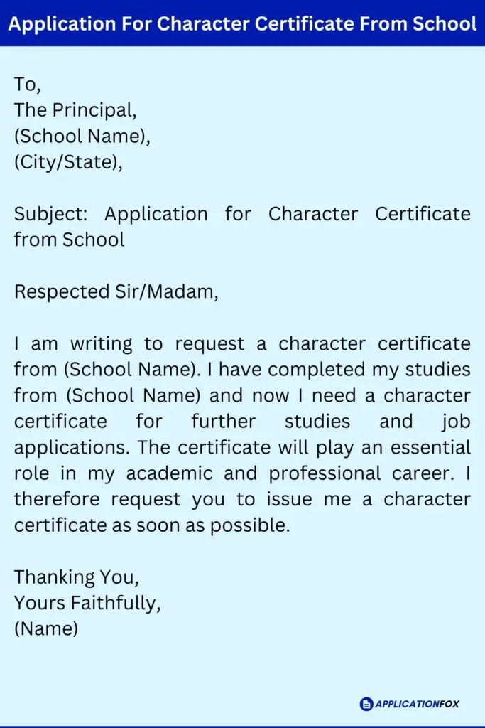 Application For Character Certificate From School