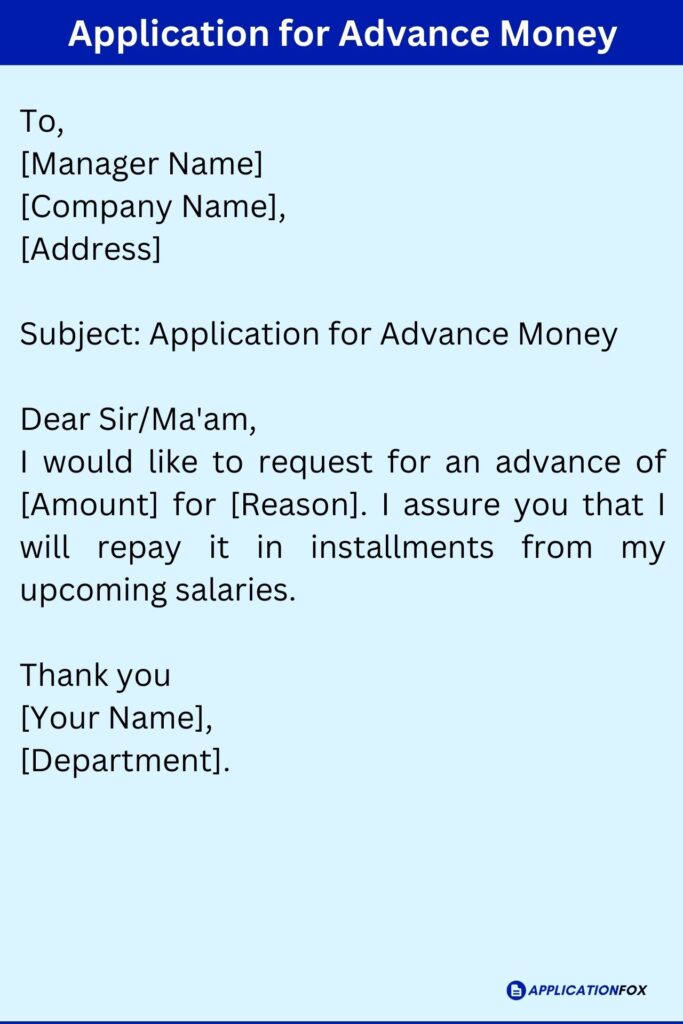 Application for Advance Money