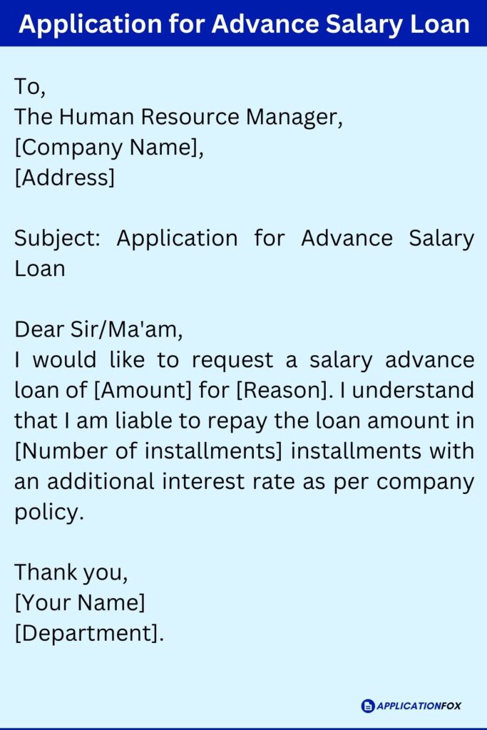 Application for Advance Salary Loan