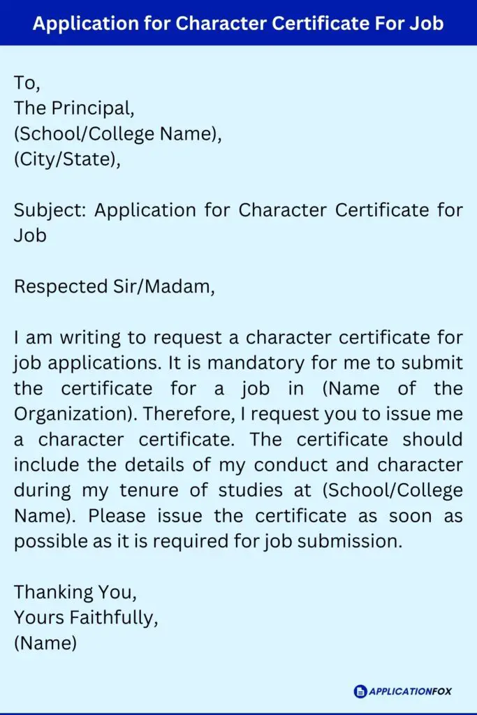 Application for Character Certificate for Job