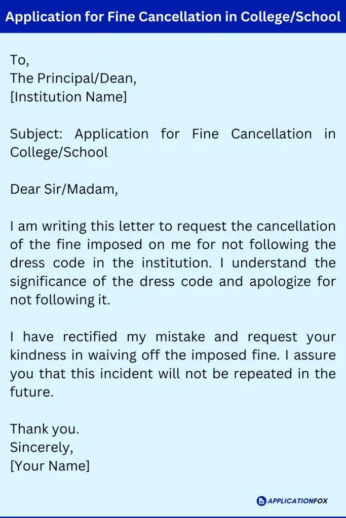 Application for Fine Cancellation in College/School