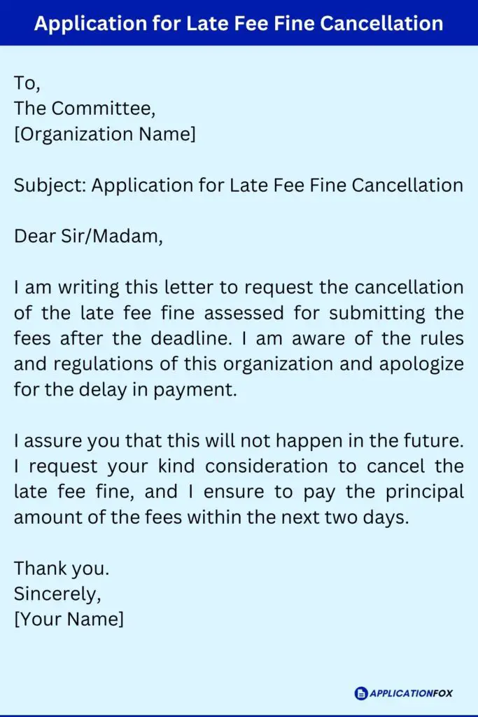 Application for Late Fee Fine Cancellation