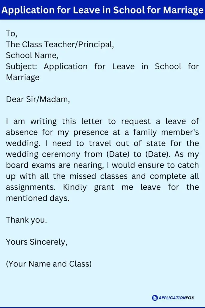 Application for Leave in School for Marriage