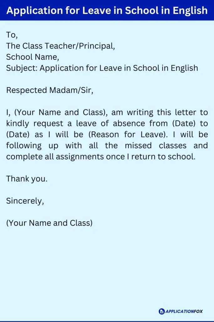 Application for Leave in School in English