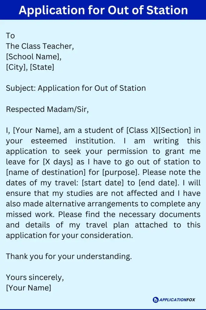 Application for Out of Station