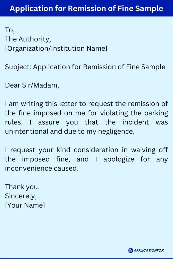 Application for Remission of Fine Sample