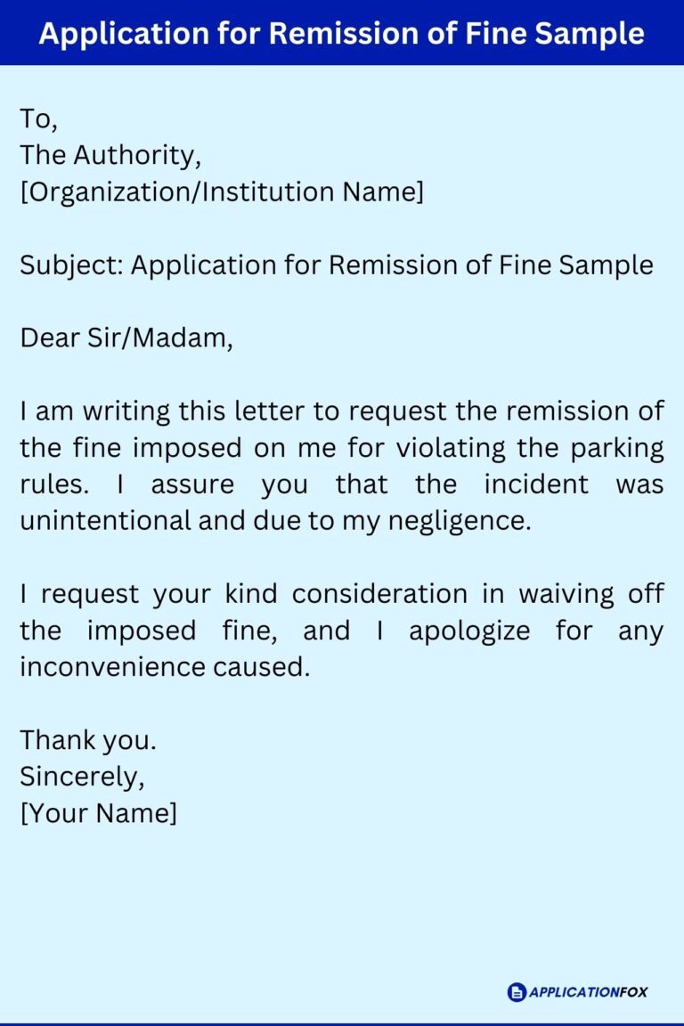 Redirection Fine Form (8+Samples) - Application for Remission of Fine
