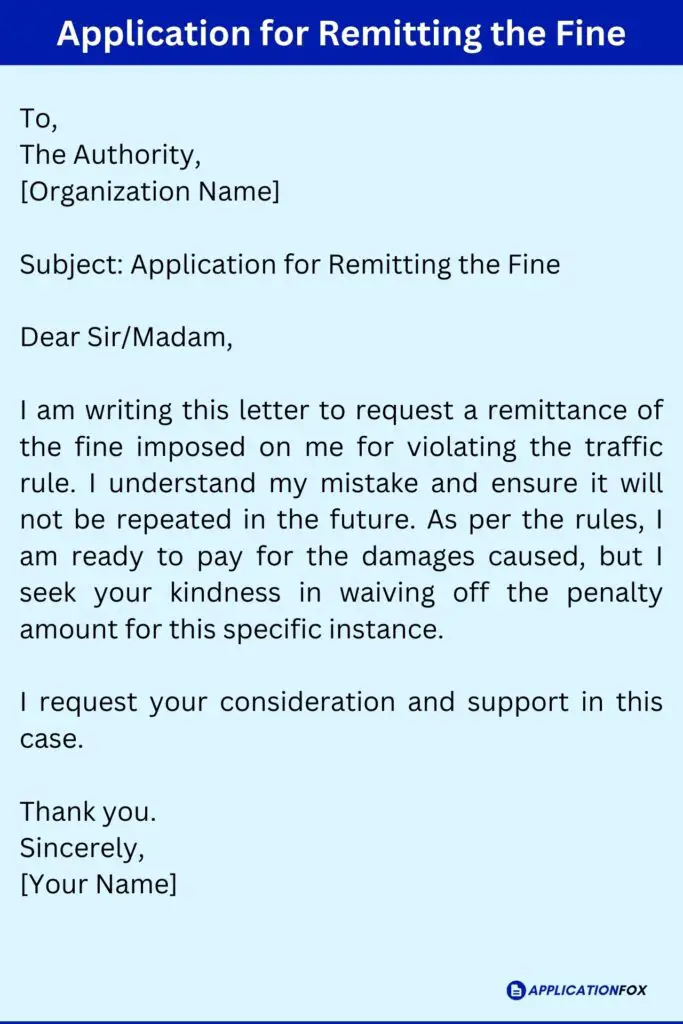 Application for Remitting the Fine