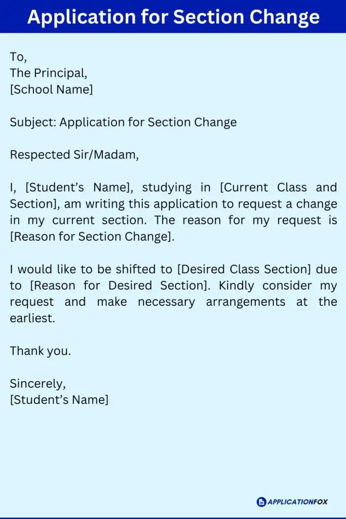 Application for Section Change