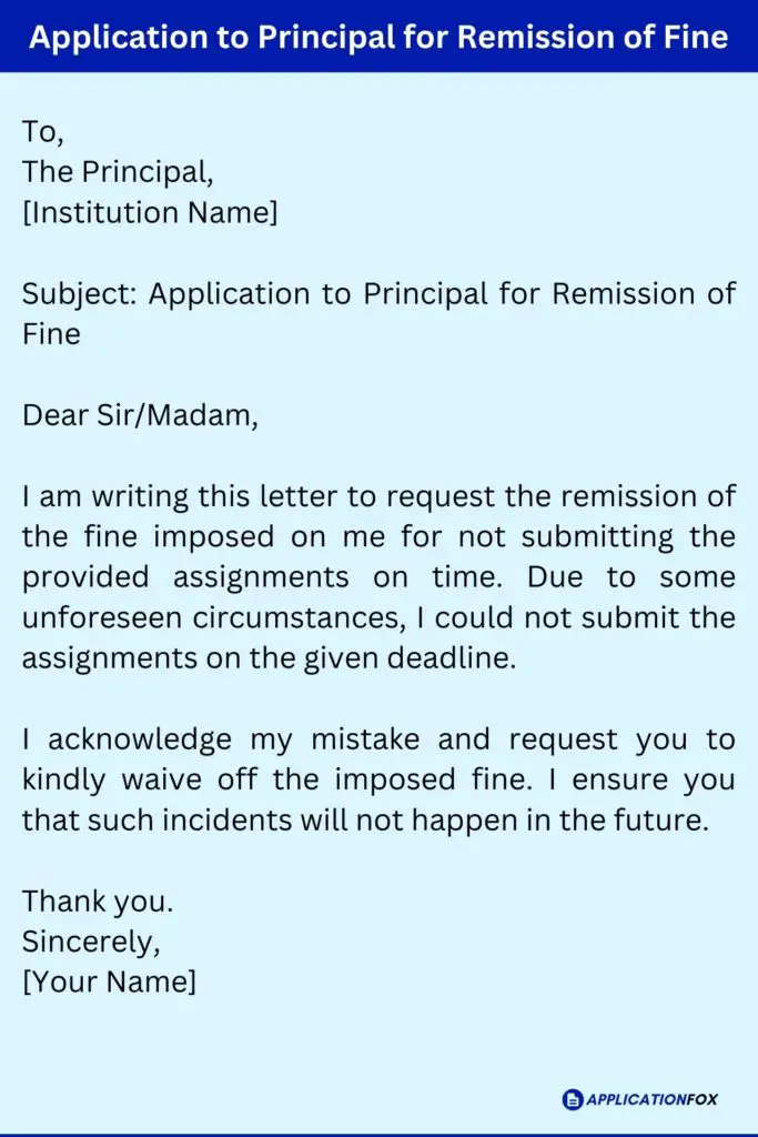 Application to Principal for Remission of Fine