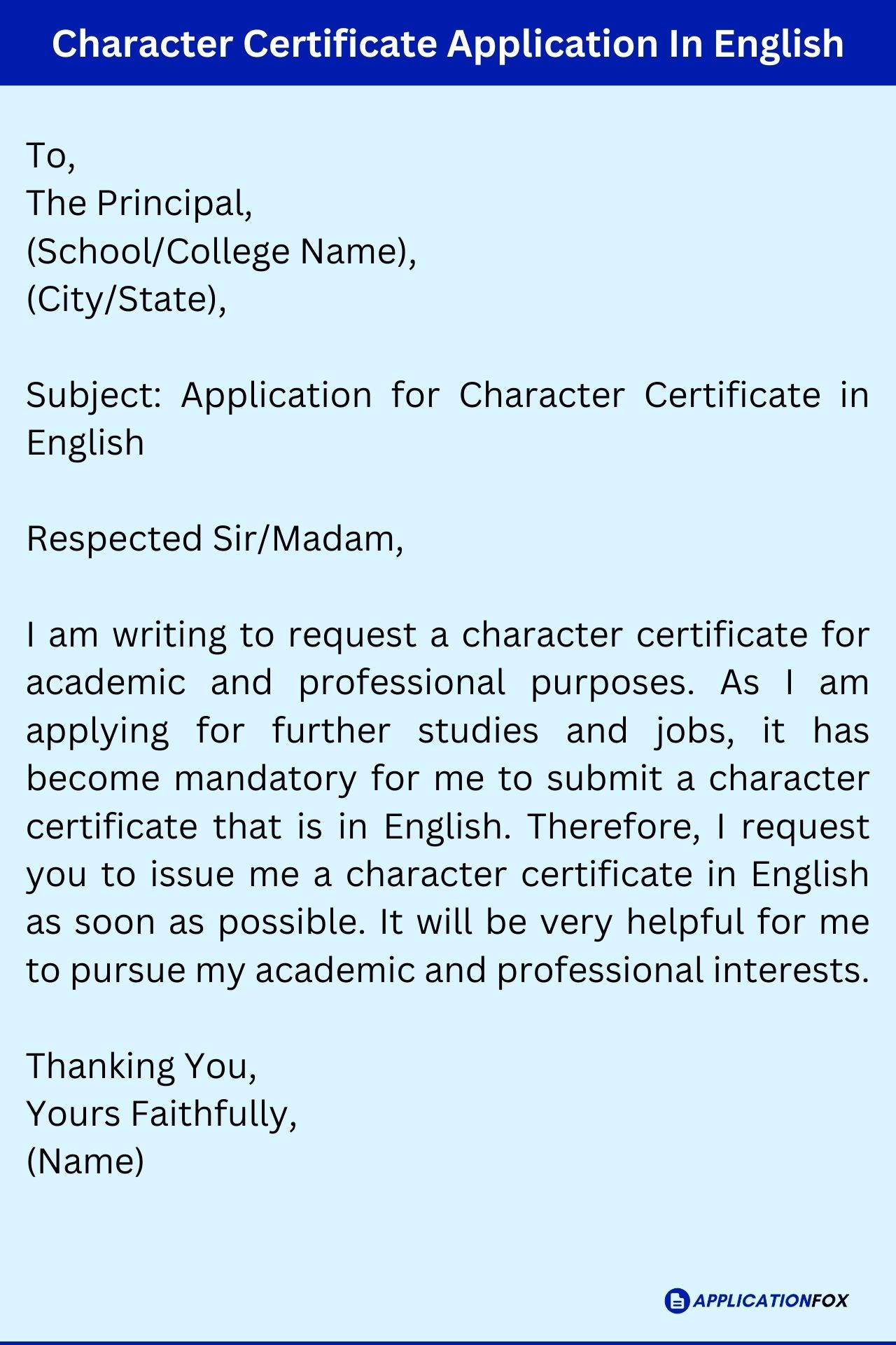 application letter to principal seeking character certificate