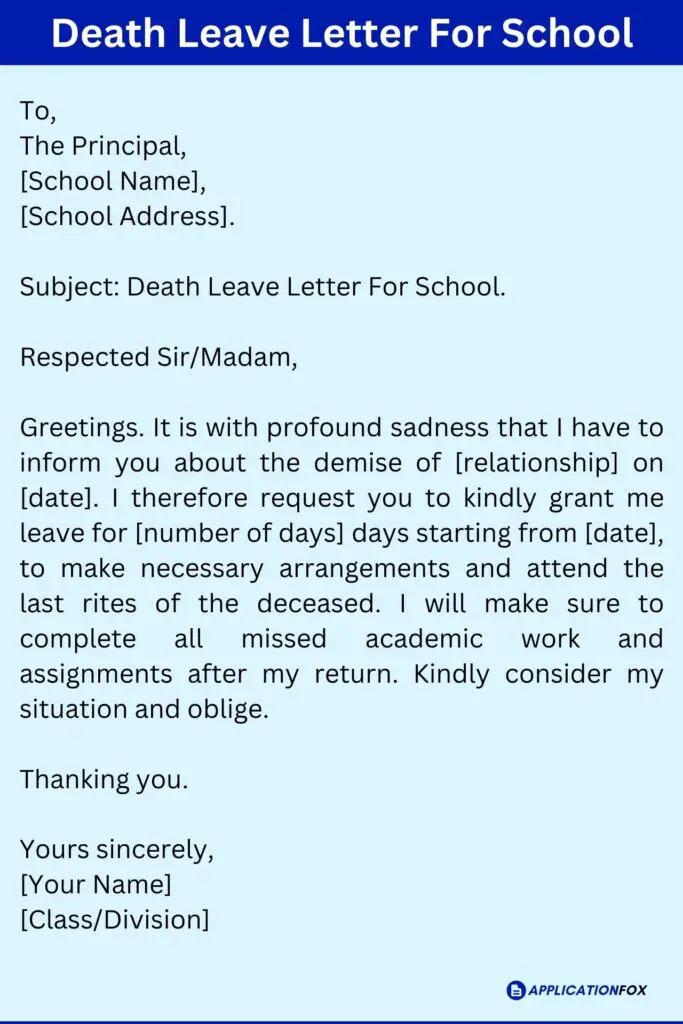 Death Leave Letter For School