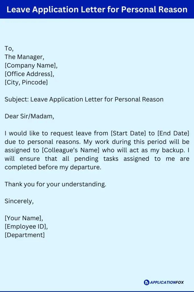 Leave Application Letter for Personal Reason