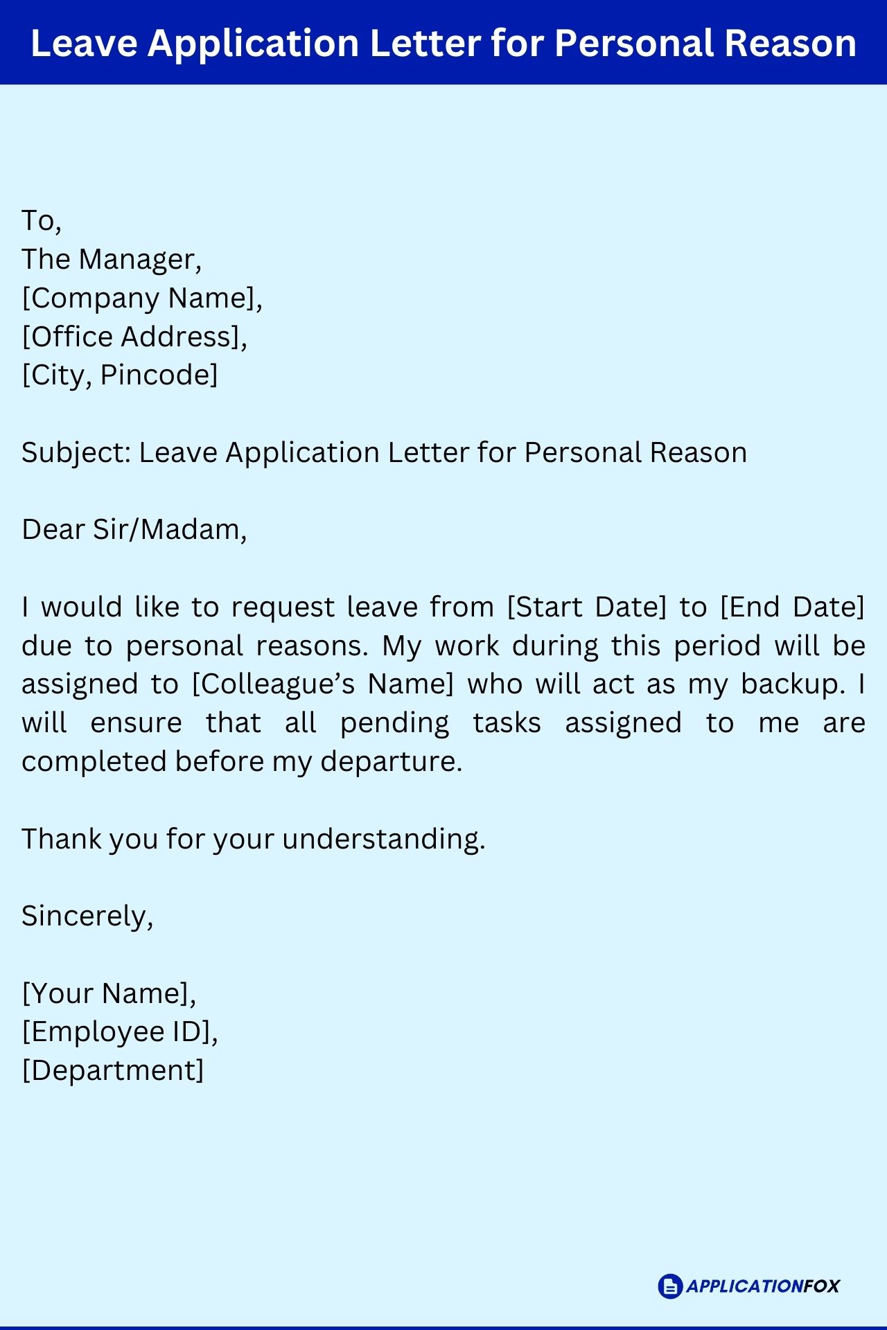 leave application letter for office for personal reasons