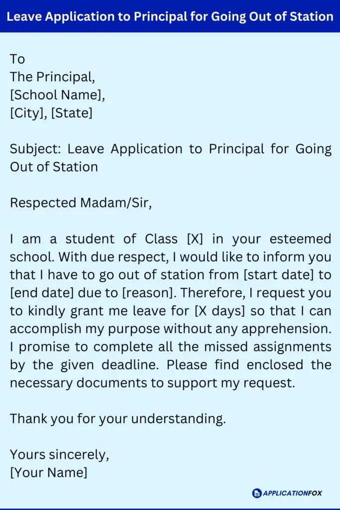 Leave Application to Principal for Going Out of Station