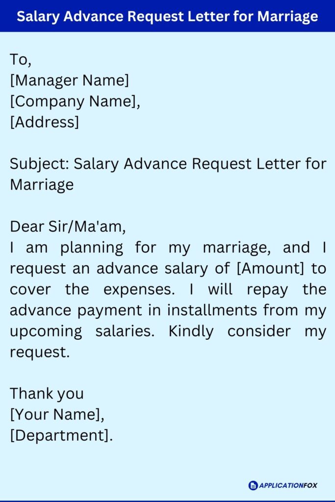 Salary Advance Request Letter for Marriage