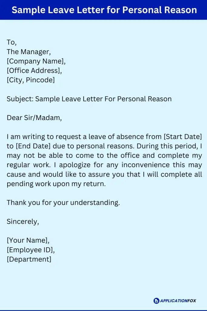 Sample Leave Letter for Personal Reason