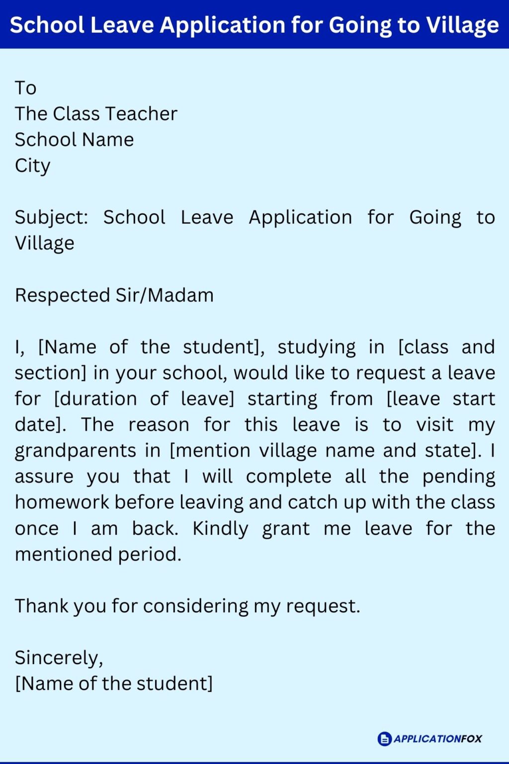 Leave Application for School Student for Going Outstation