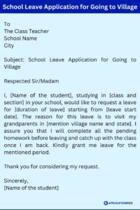 Leave Application for School Student for Going Outstation