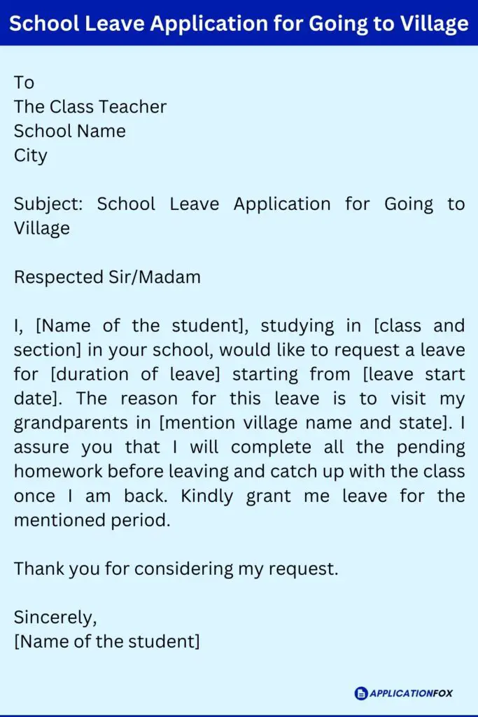school leave application letter for going to village for 1 week