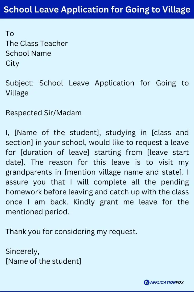 Leave Application for School Student for Going Outstation