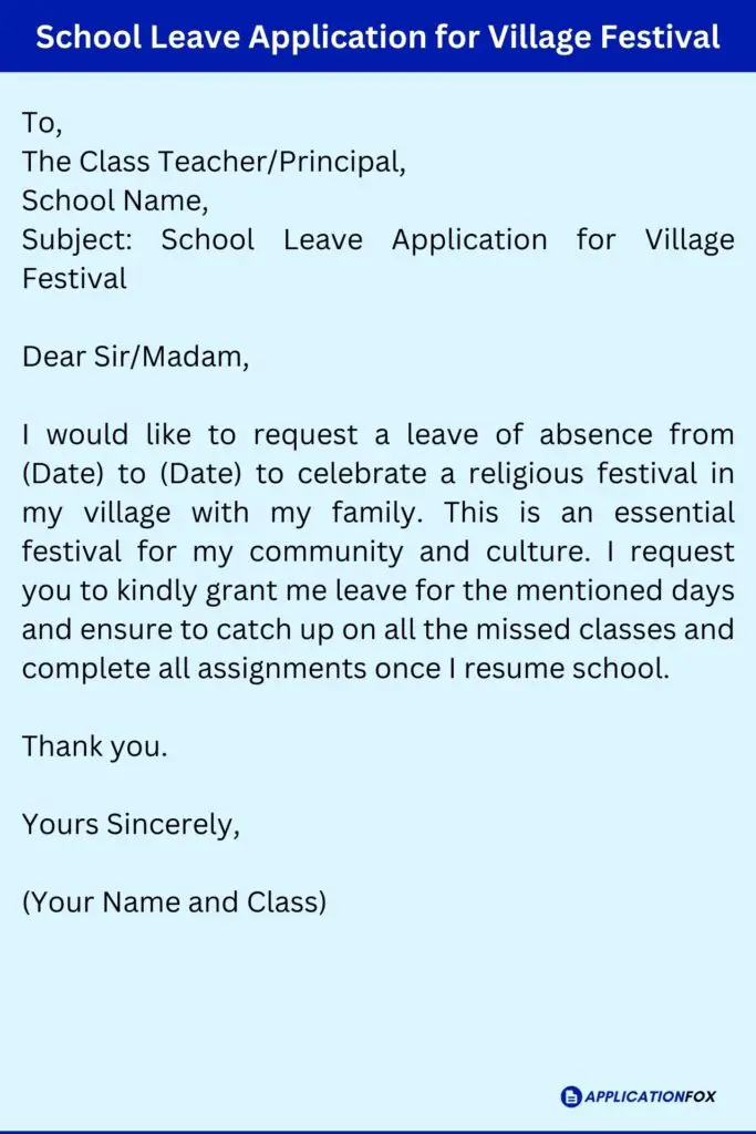 School Leave Application for Village Festival