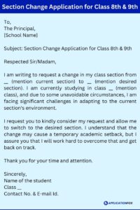 (7+Samples) Application for Section Change in School