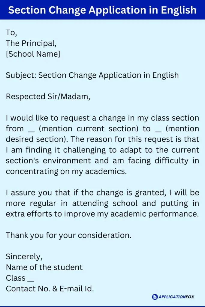 Section Change Application in English