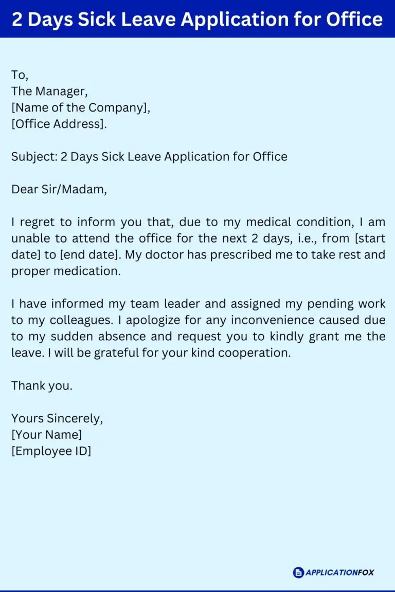 (3 Samples) 2 Days Leave Application for Office