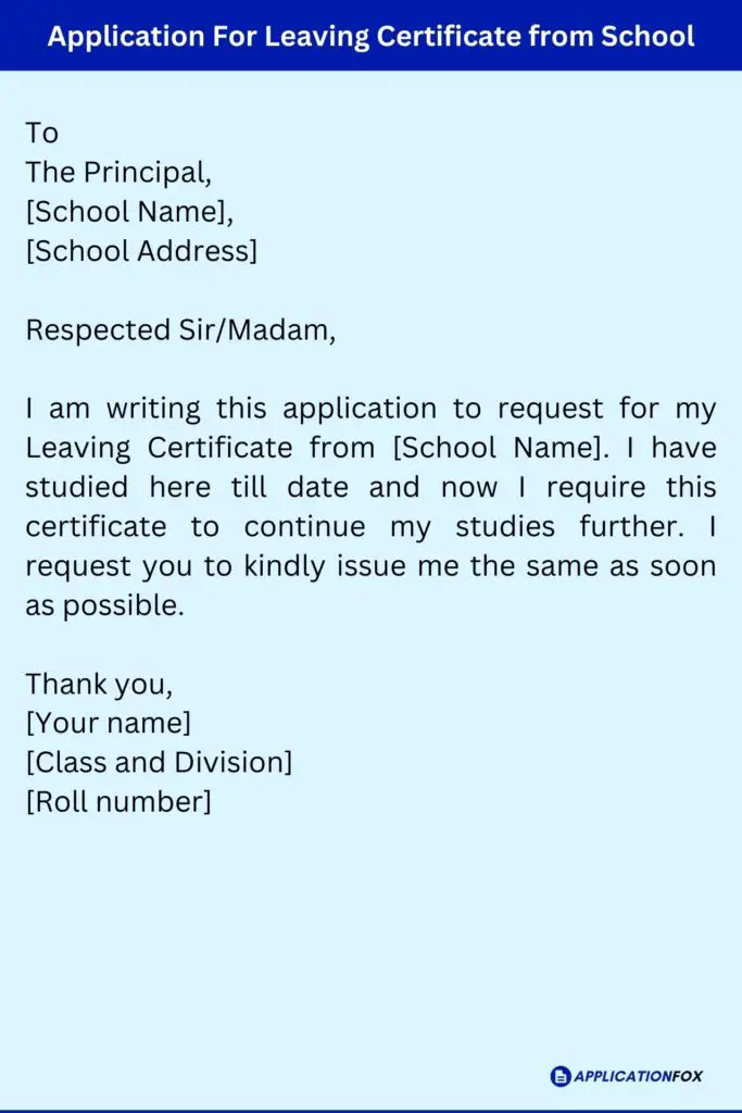 application letter format for duplicate school leaving certificate