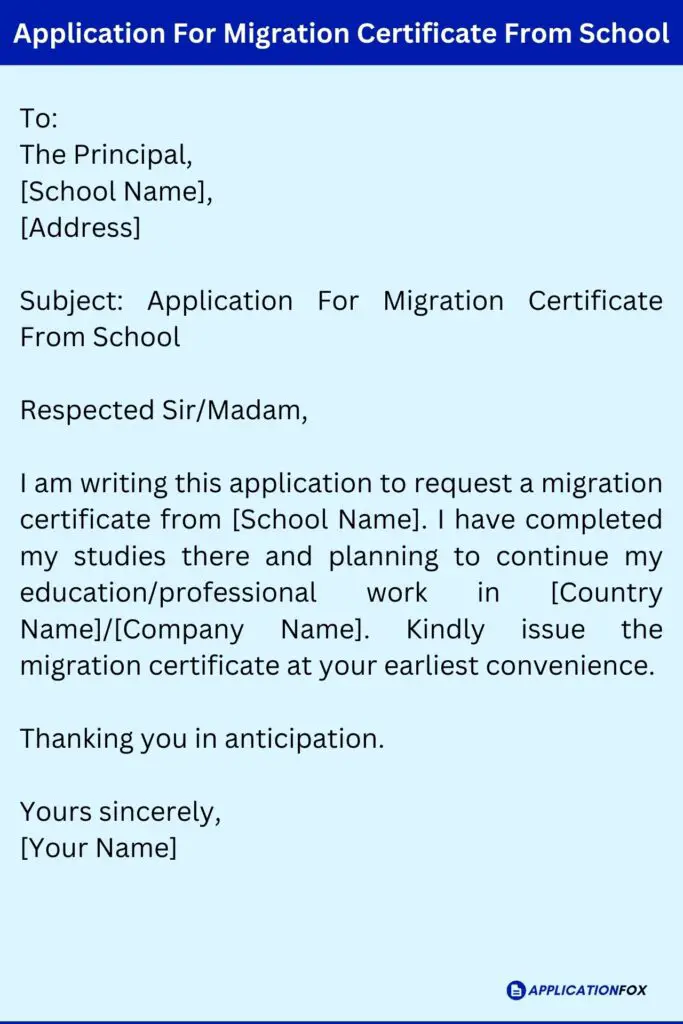 Application For Migration Certificate From School