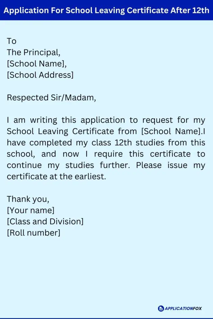 Application For School Leaving Certificate After 12th