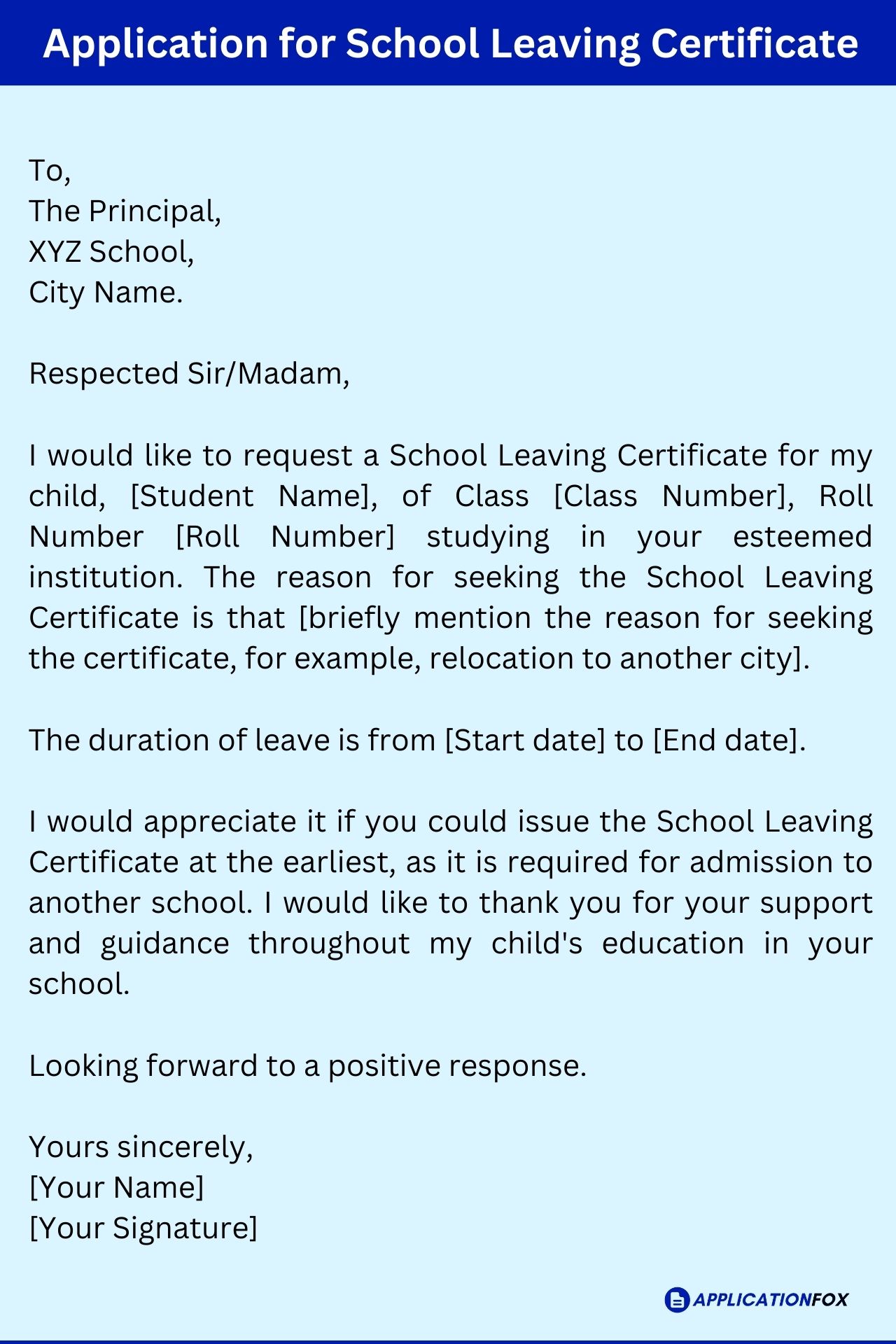 application letter to collect school leaving certificate