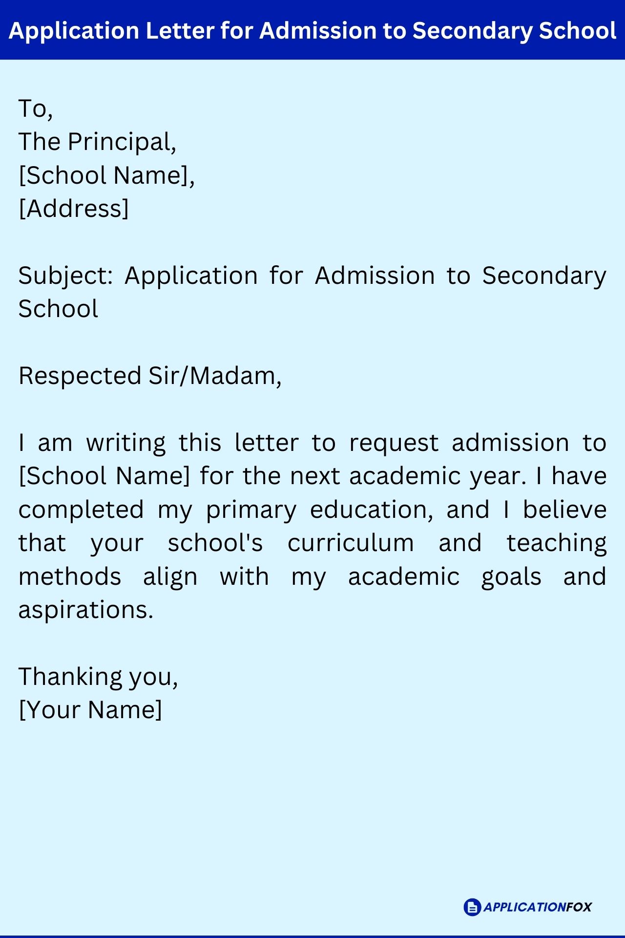 how to write an application letter in secondary school