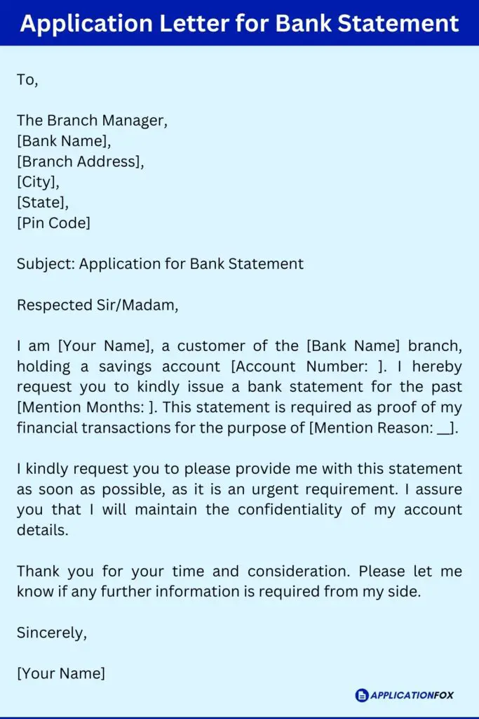 Application Letter for Bank Statement