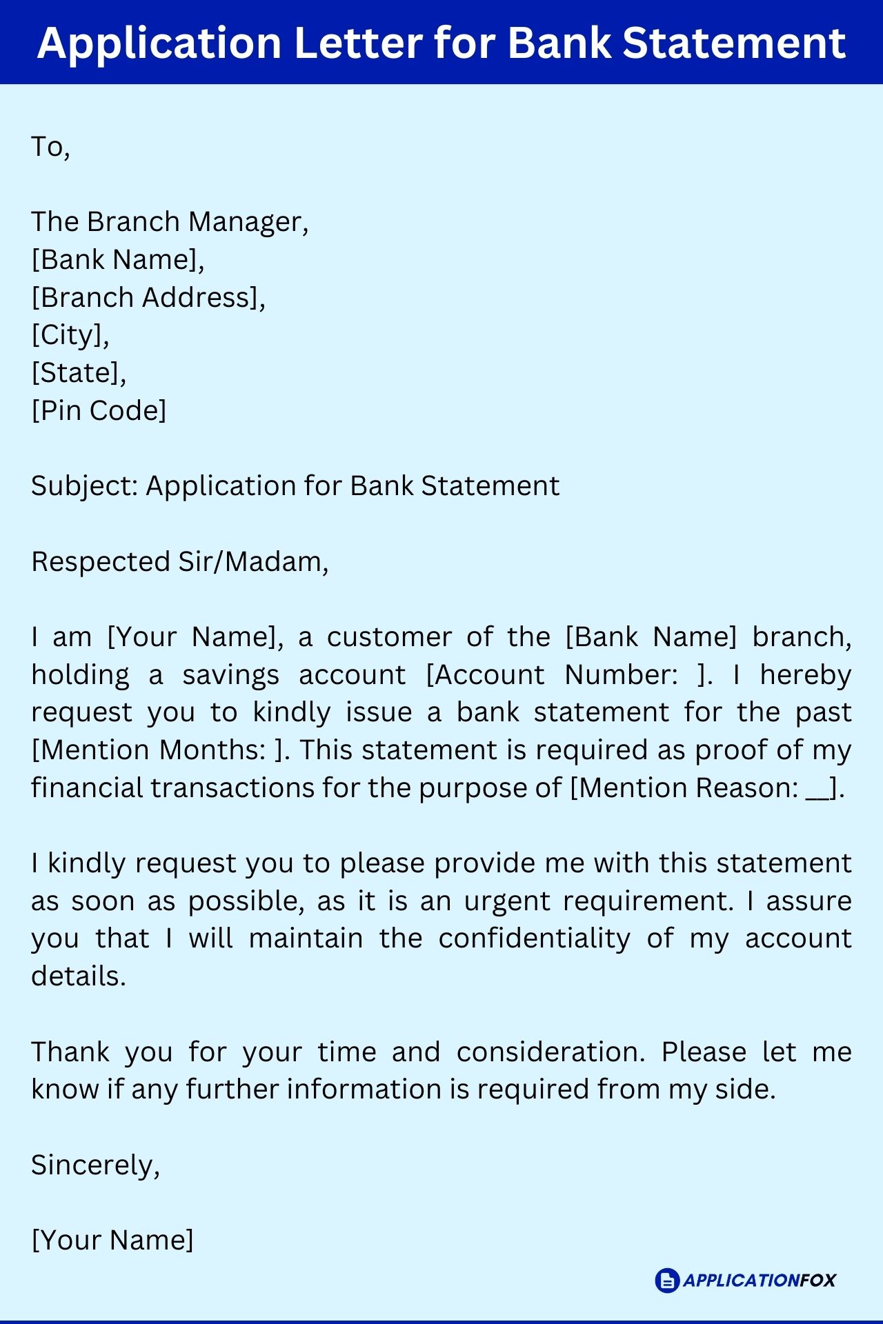 sample application letter for bank account statement