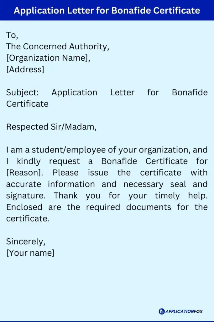 Application Letter for Bonafide Certificate