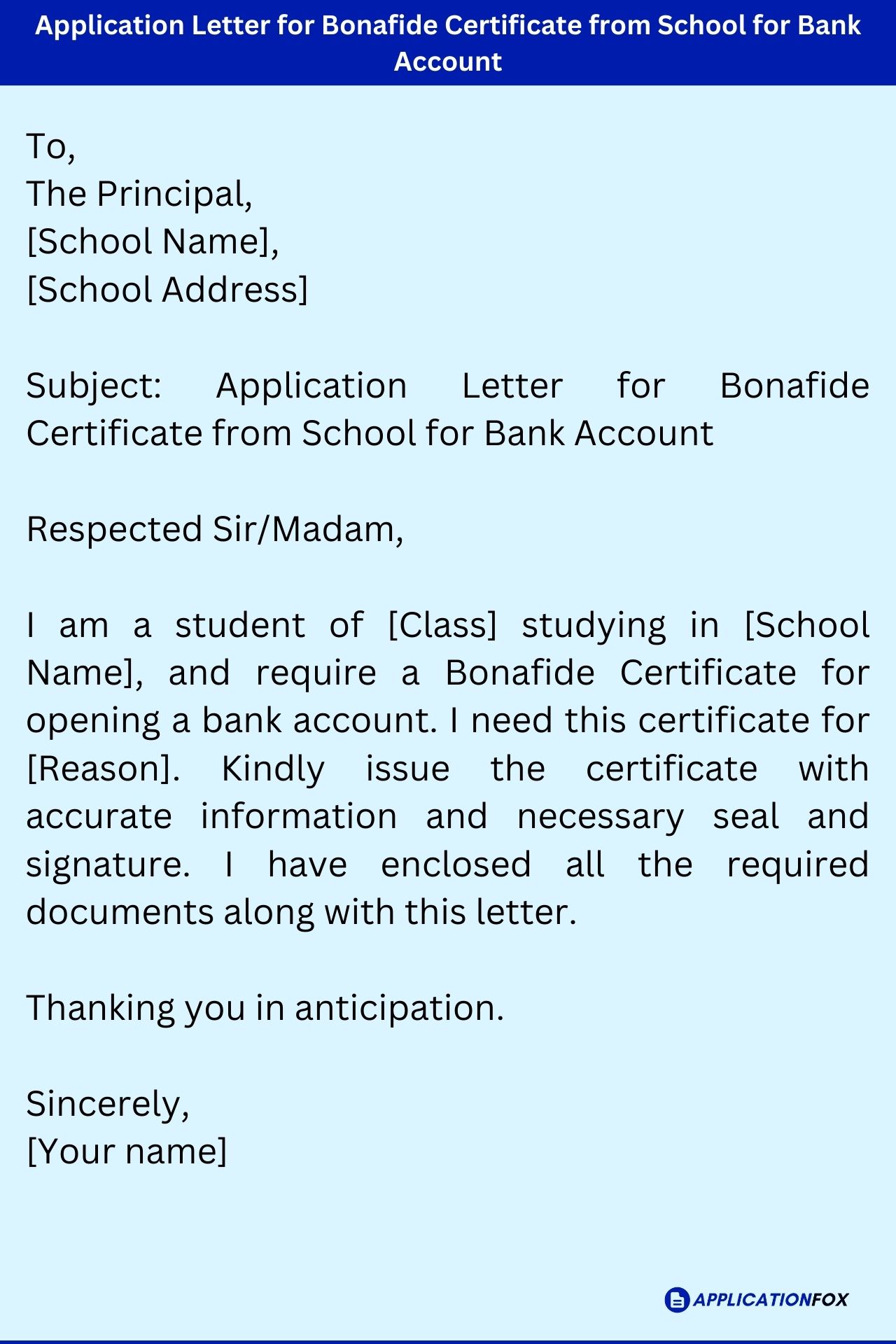 application letter for bonafide certificate