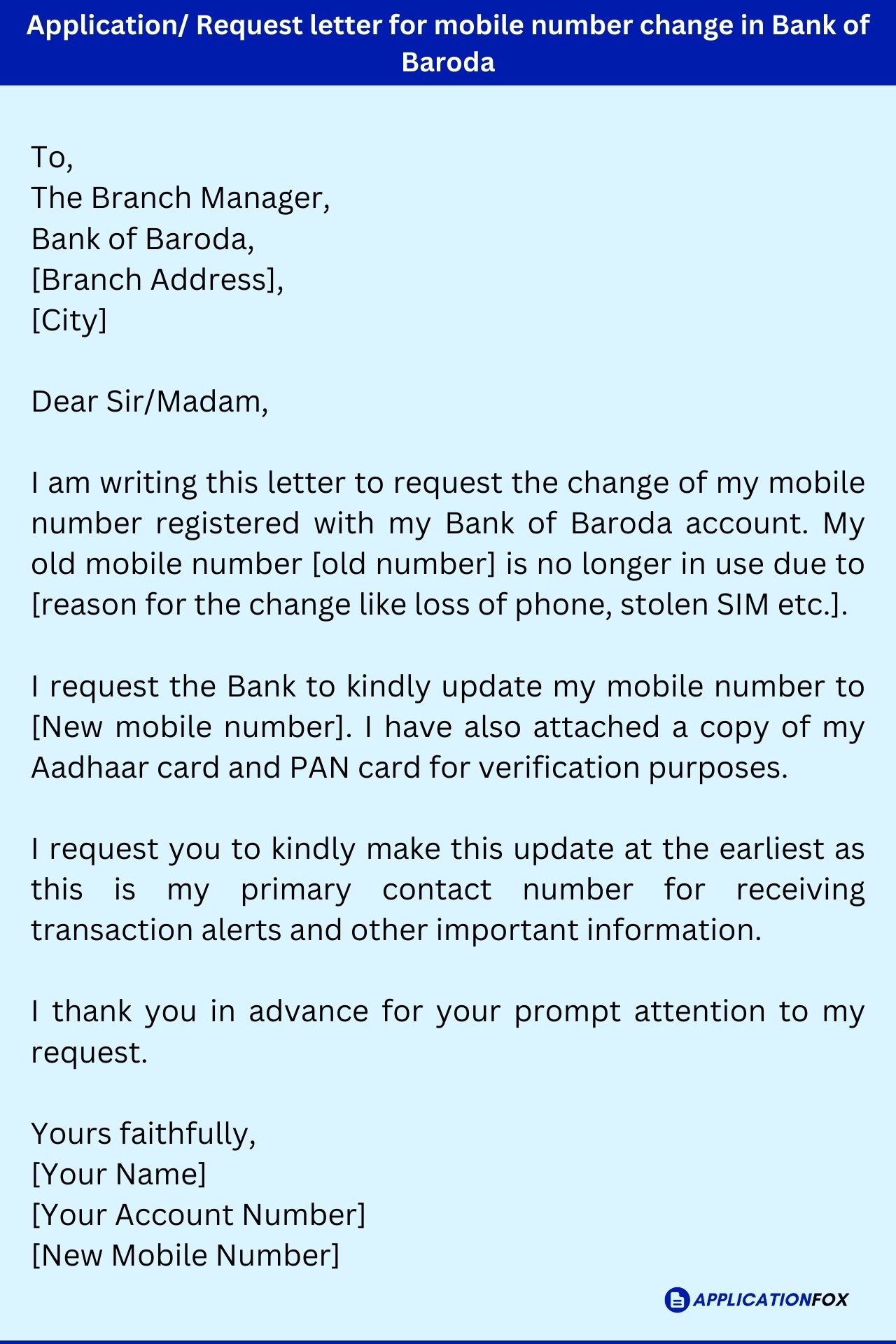 (11+) - Application for Change Mobile Number in Bank Account