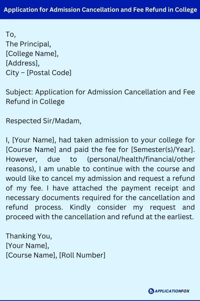 Application for Admission Cancellation and Fee Refund in College