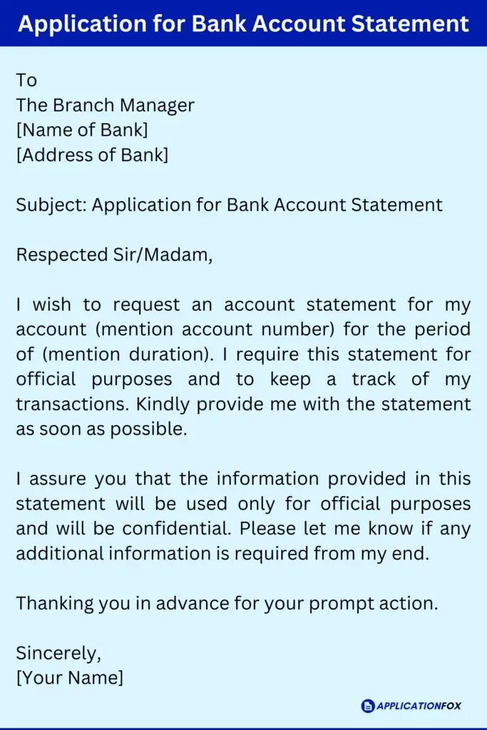 Application for Bank Account Statement