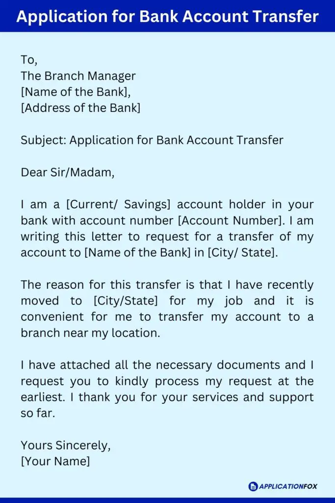 Application for Bank Account Transfer