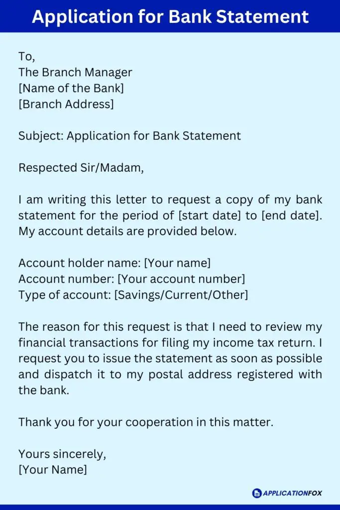 Application for Bank Statement