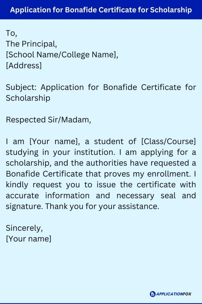 application letter for bonafide certificate to college