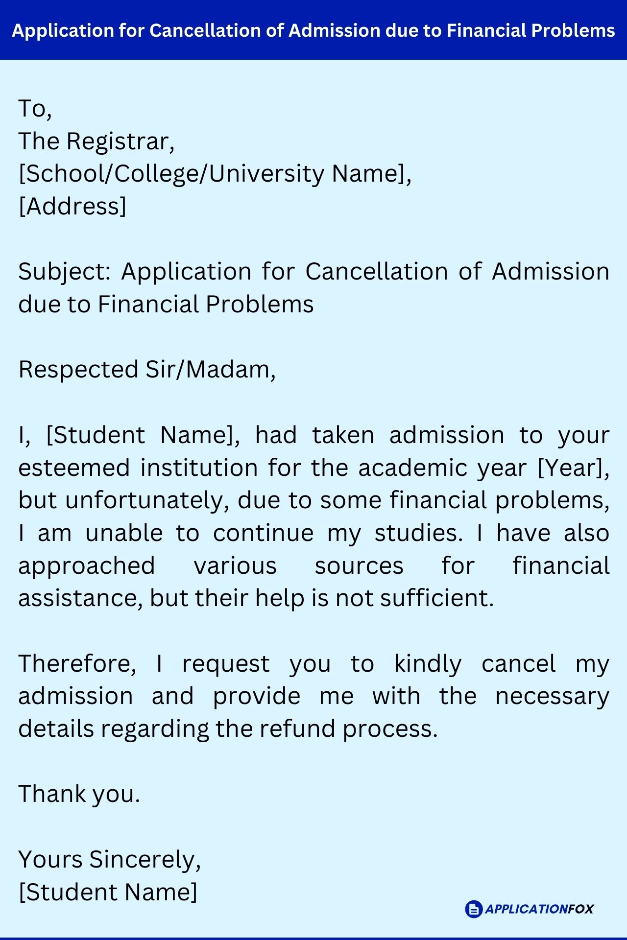 application letter for cancel my admission in college