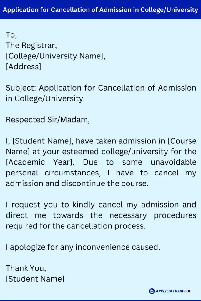  5 Samples Application For Cancellation Of Admission