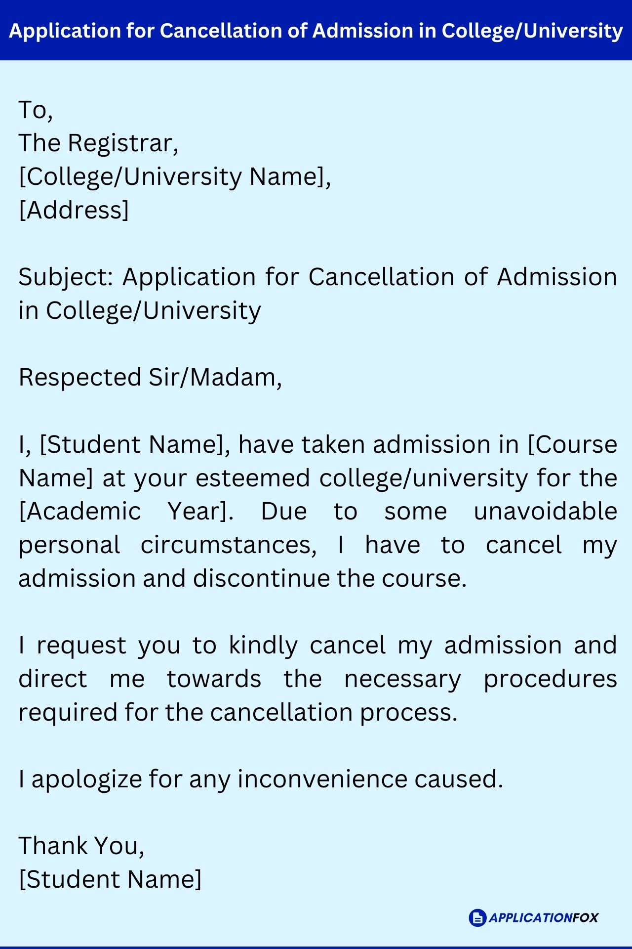  5 Samples Application For Cancellation Of Admission