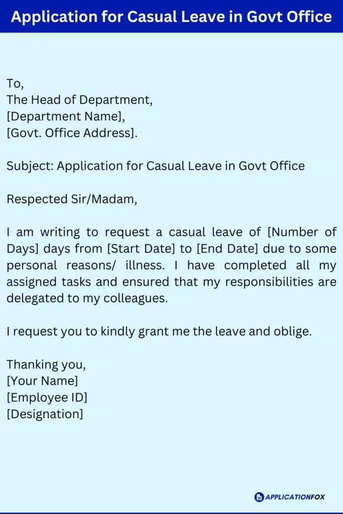 Application for Casual Leave in Govt Office