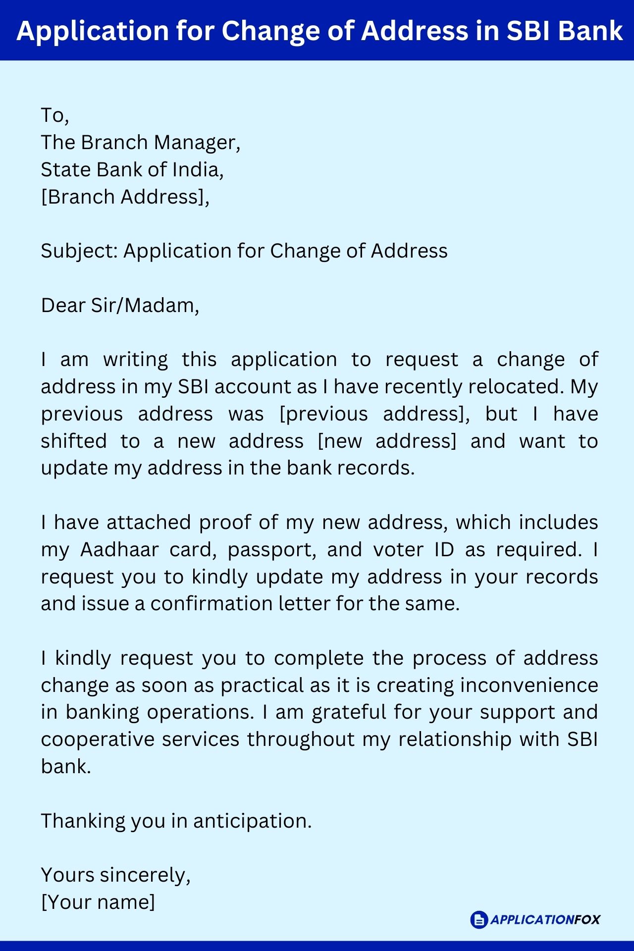 application letter for address change